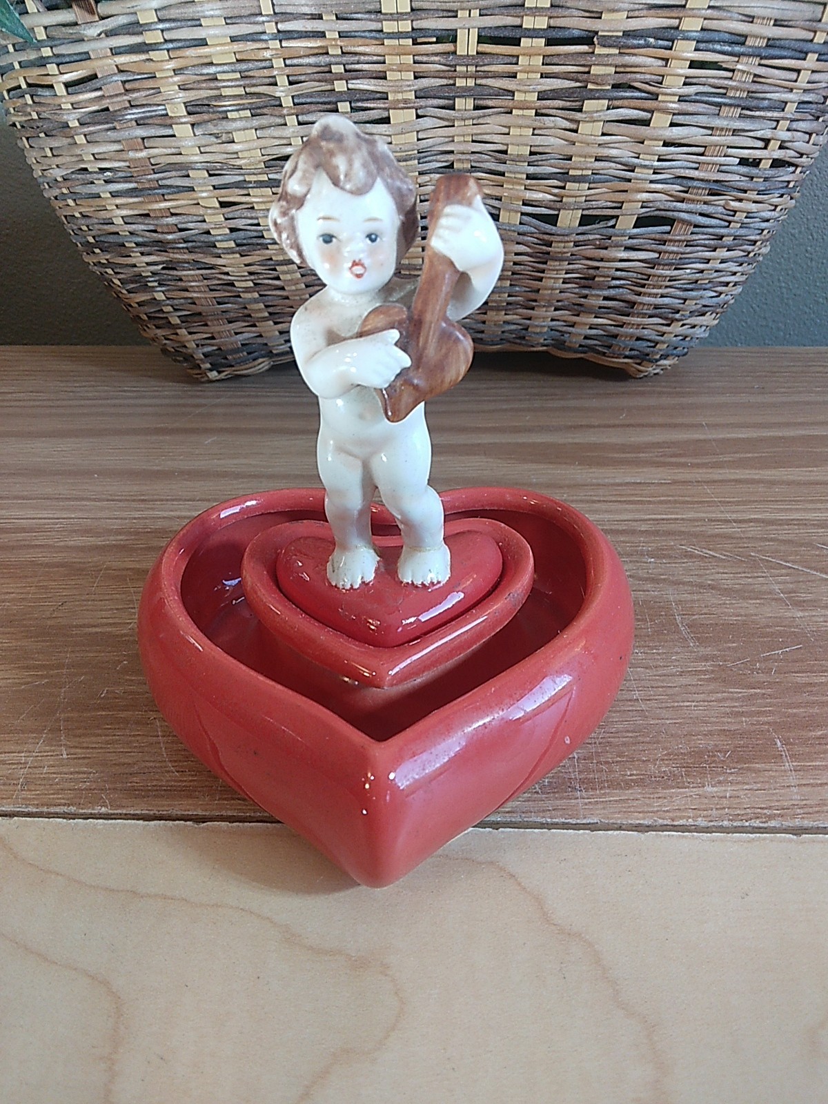 VTG Valentine’s Day Goebel Cupid Red Heart Figurine West Germany Love Porcelain