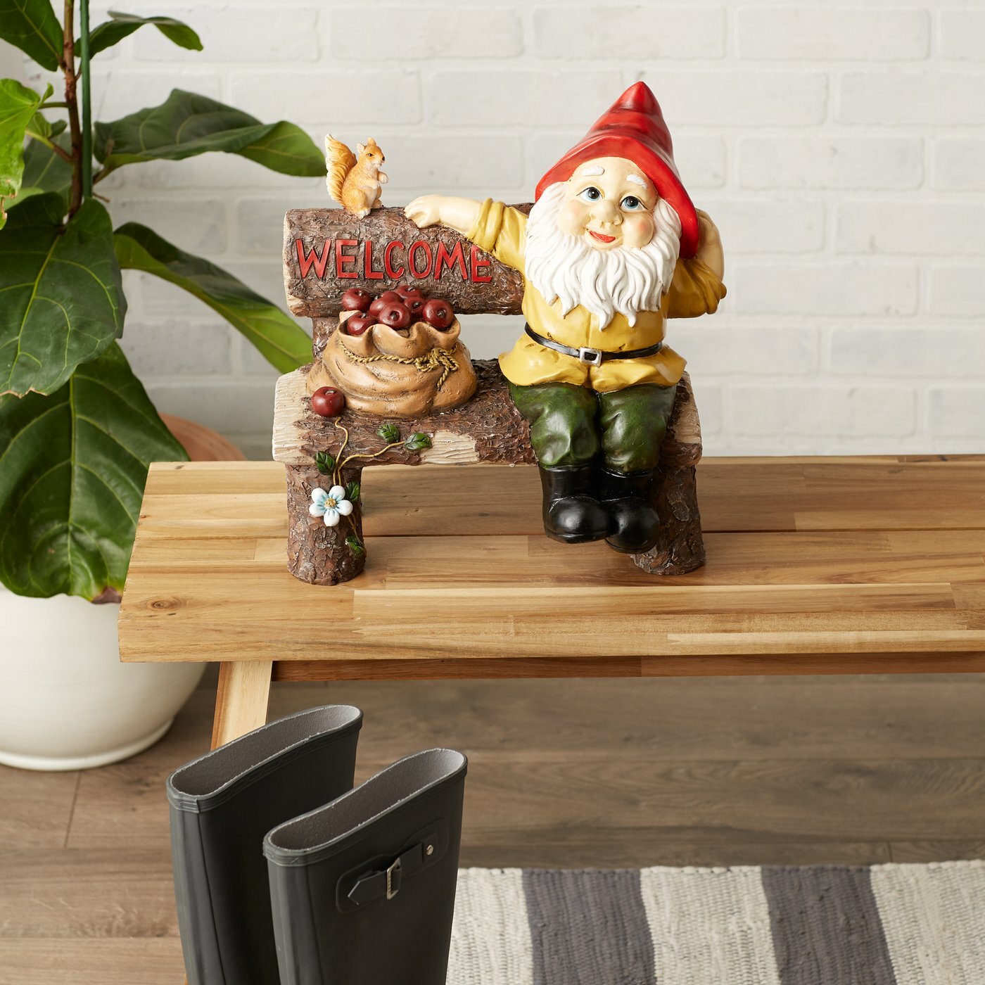 Multicolor Polyresin Garden Gnome Greeting Sign Statue Indoor Outdoor Decor