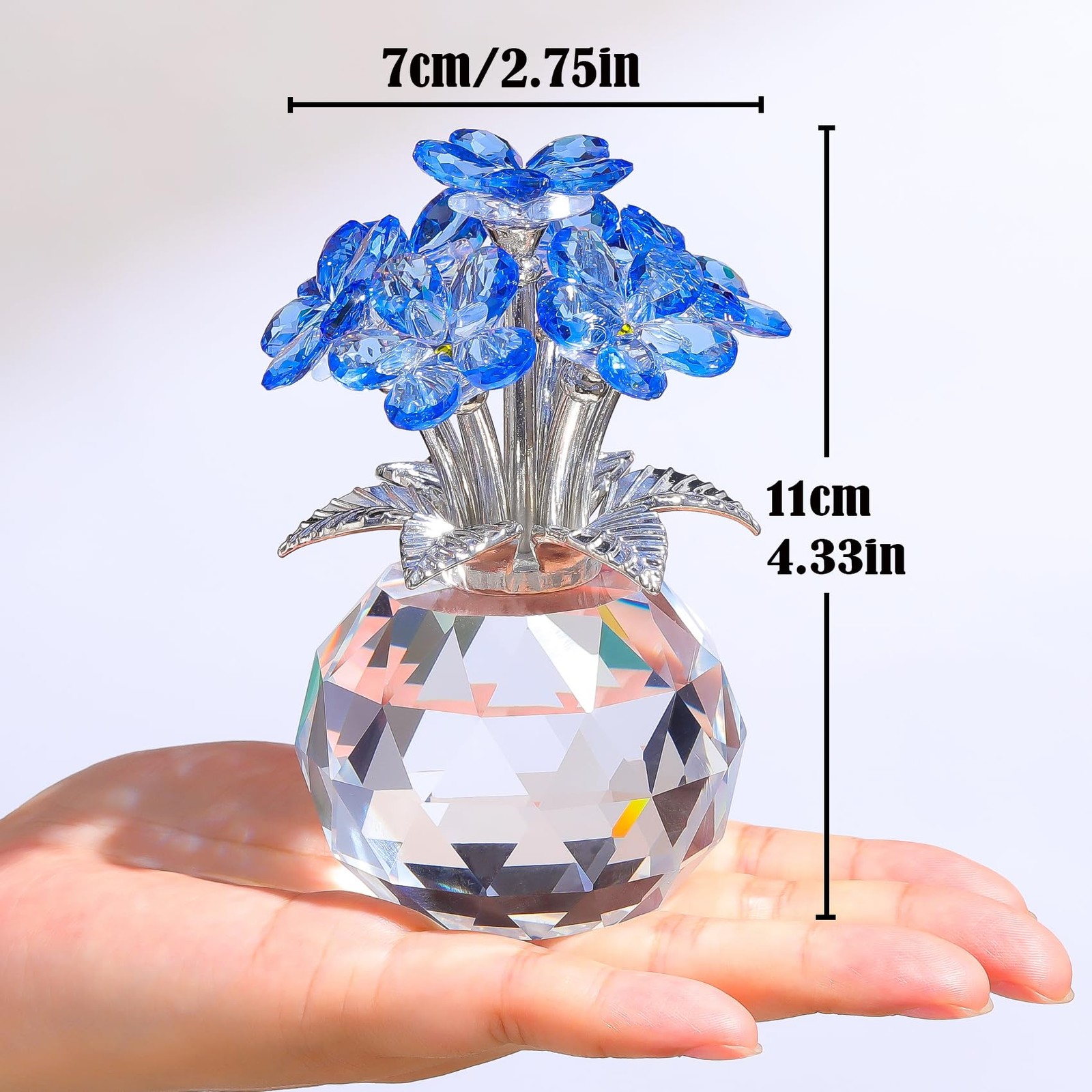 Crystal Forget-Me-Not Bouquet Figurines Blue Flowers Decoration for Her