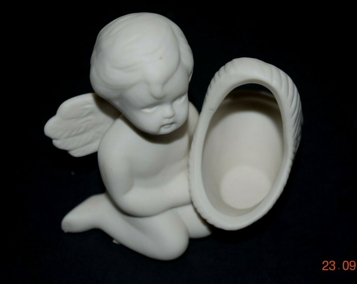SABRE: “ANGEL AND BASKET,” White, Porcelain Nick Knack, (3.50″ x 3.50″), New
