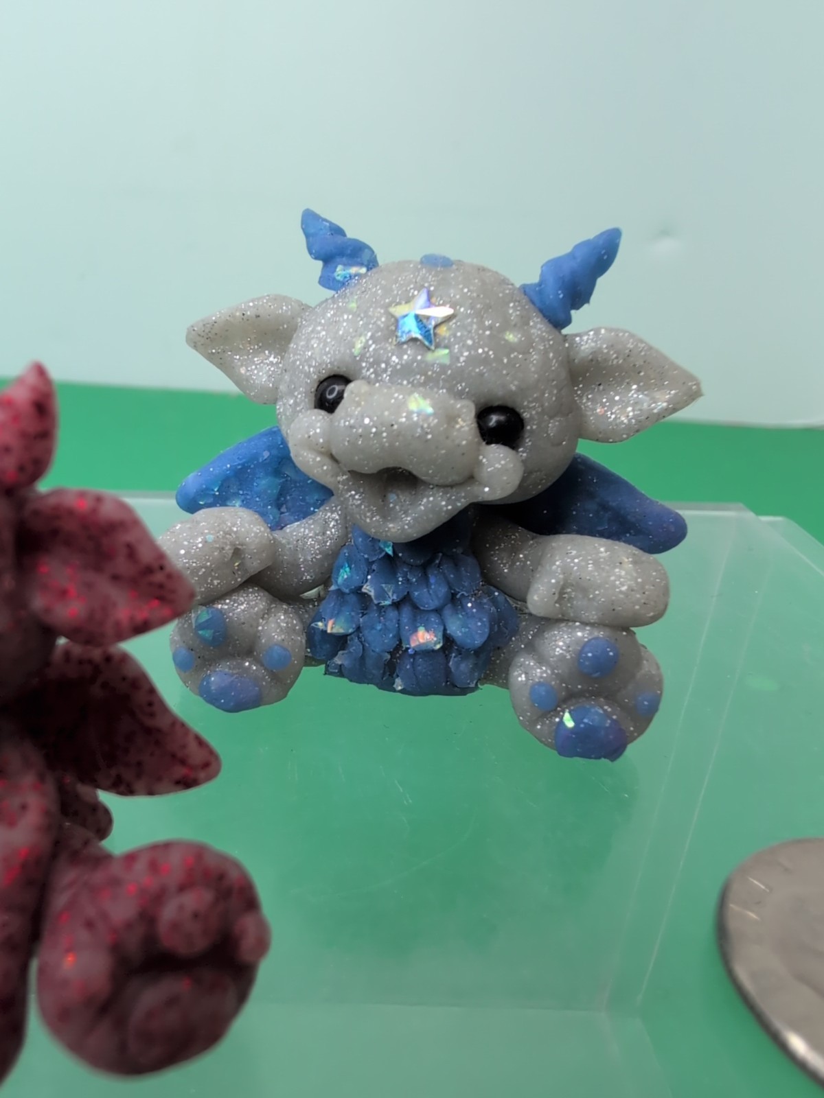 2″ Lot Of 3 Handmade Polymer Clay Figurines Dragons Glitter Cute Faces #DR8