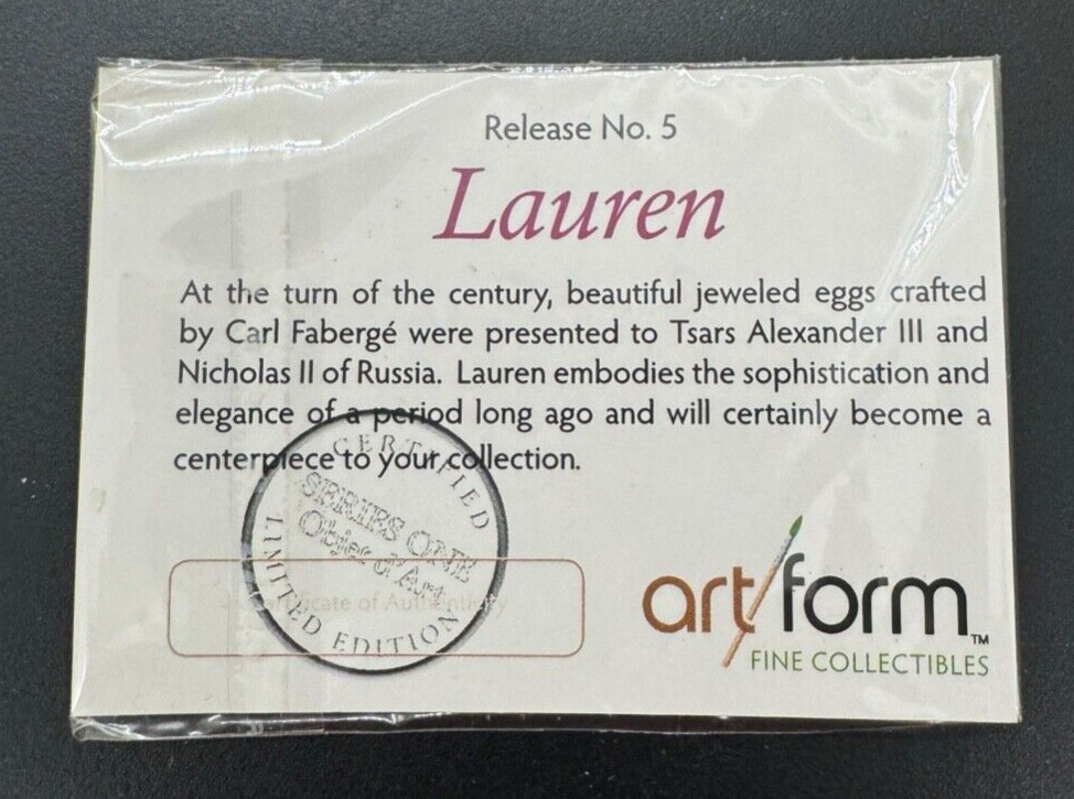 Lauren Egg Trinket Ring Box OBJET D’ART Art Form Fine Collectibles 3.0″H w/Stand