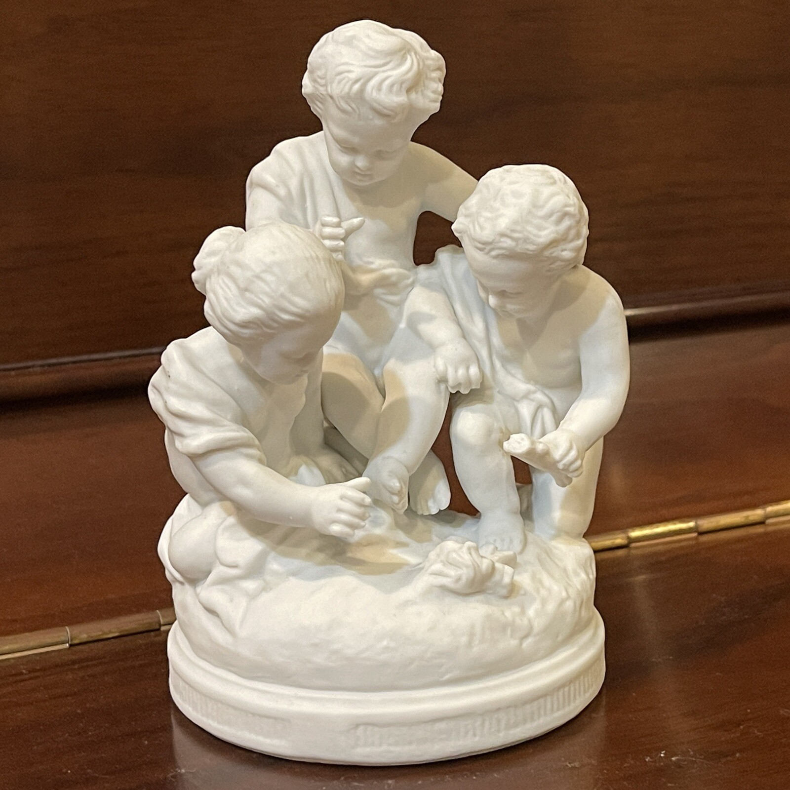 SEVRES Antique Original Signed Porcelain Bisque Figurine children putti stick