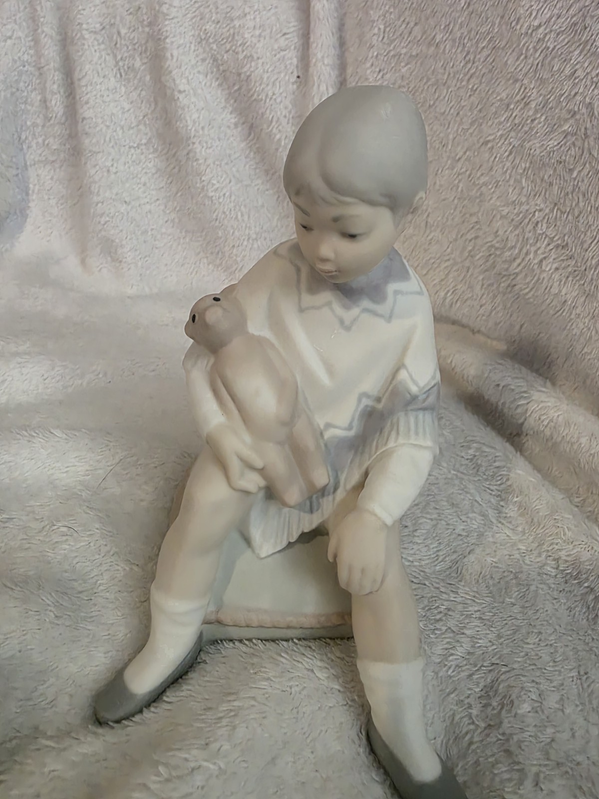 Vintage Iladro Porcelain Figurine Of A Girl With Teddy Bear, Matte Finish