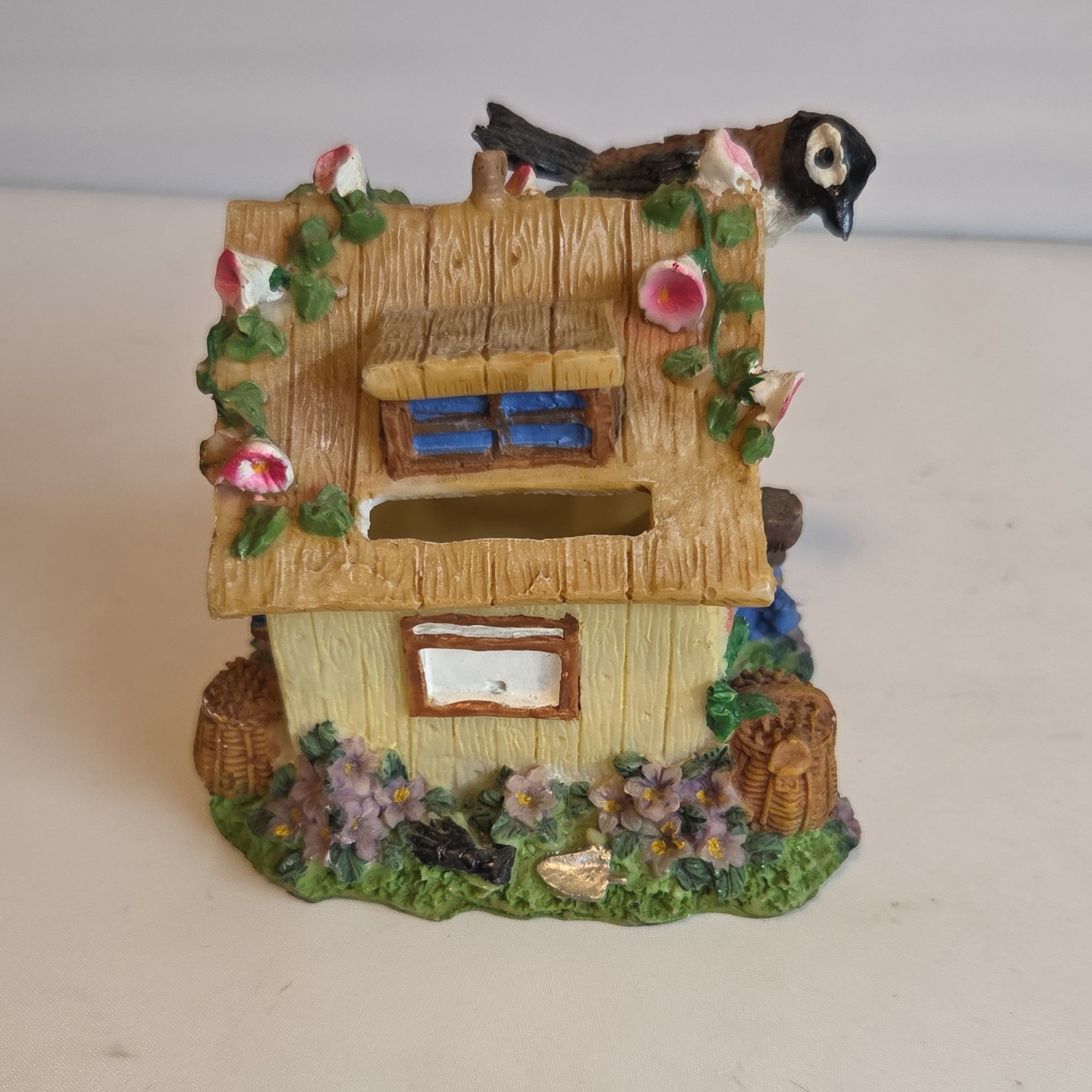 JAC Birdhouse Lane Ceramic Birdhouse Cottage Bank Hand Painted 3.75 in