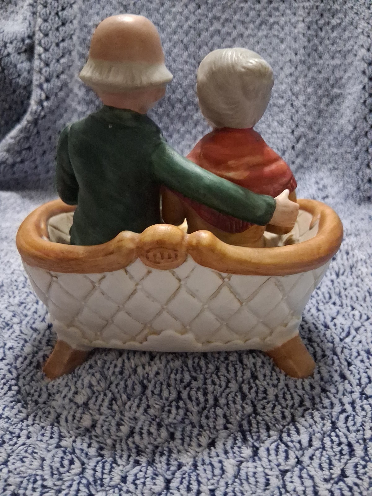Vintage Capodimonte Old Couple Figurine Sitting on Bench Hand Painted