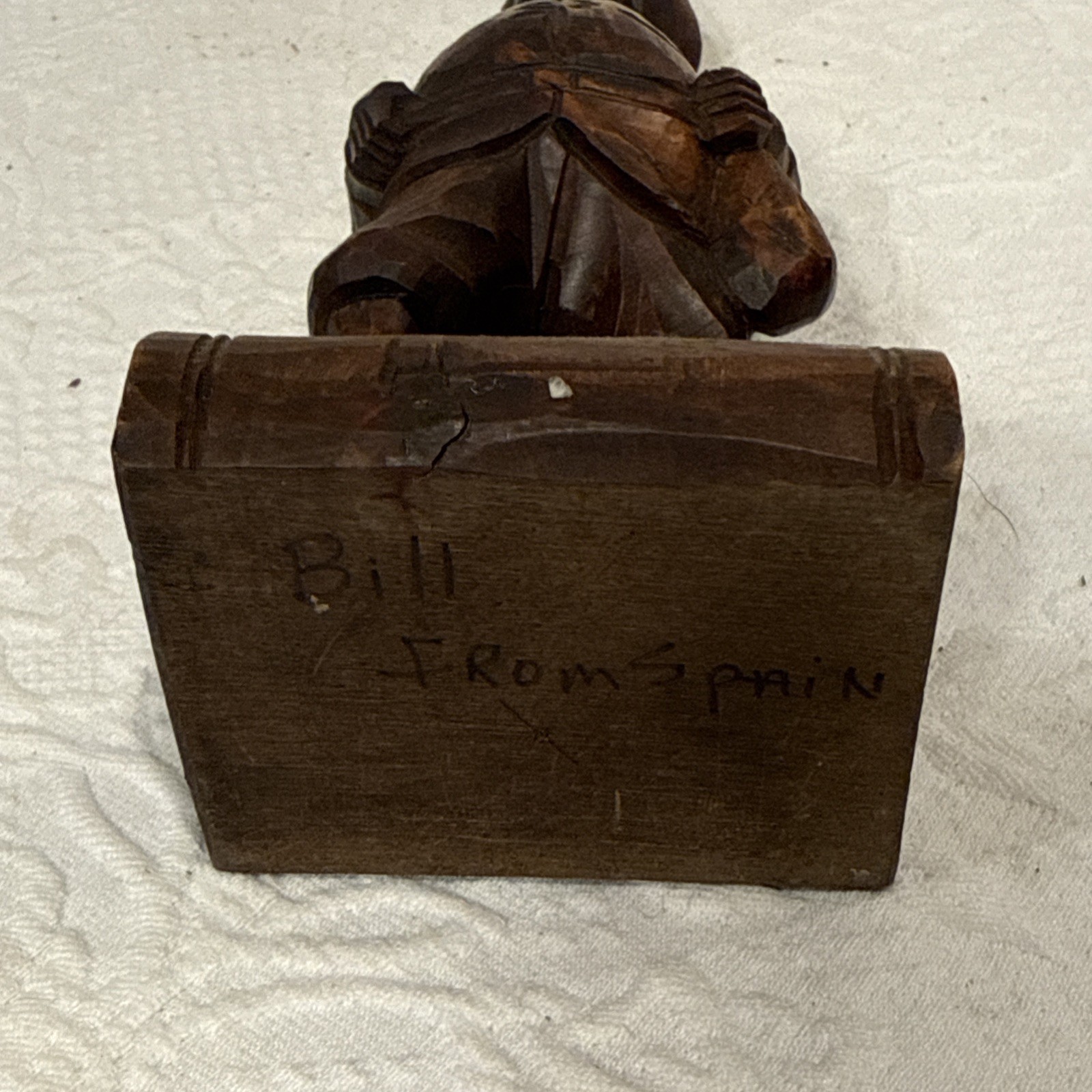 Vintage Hand Carved Wooden Man Figure 8.5 Inches Tall By Bill , Made In Spain￼