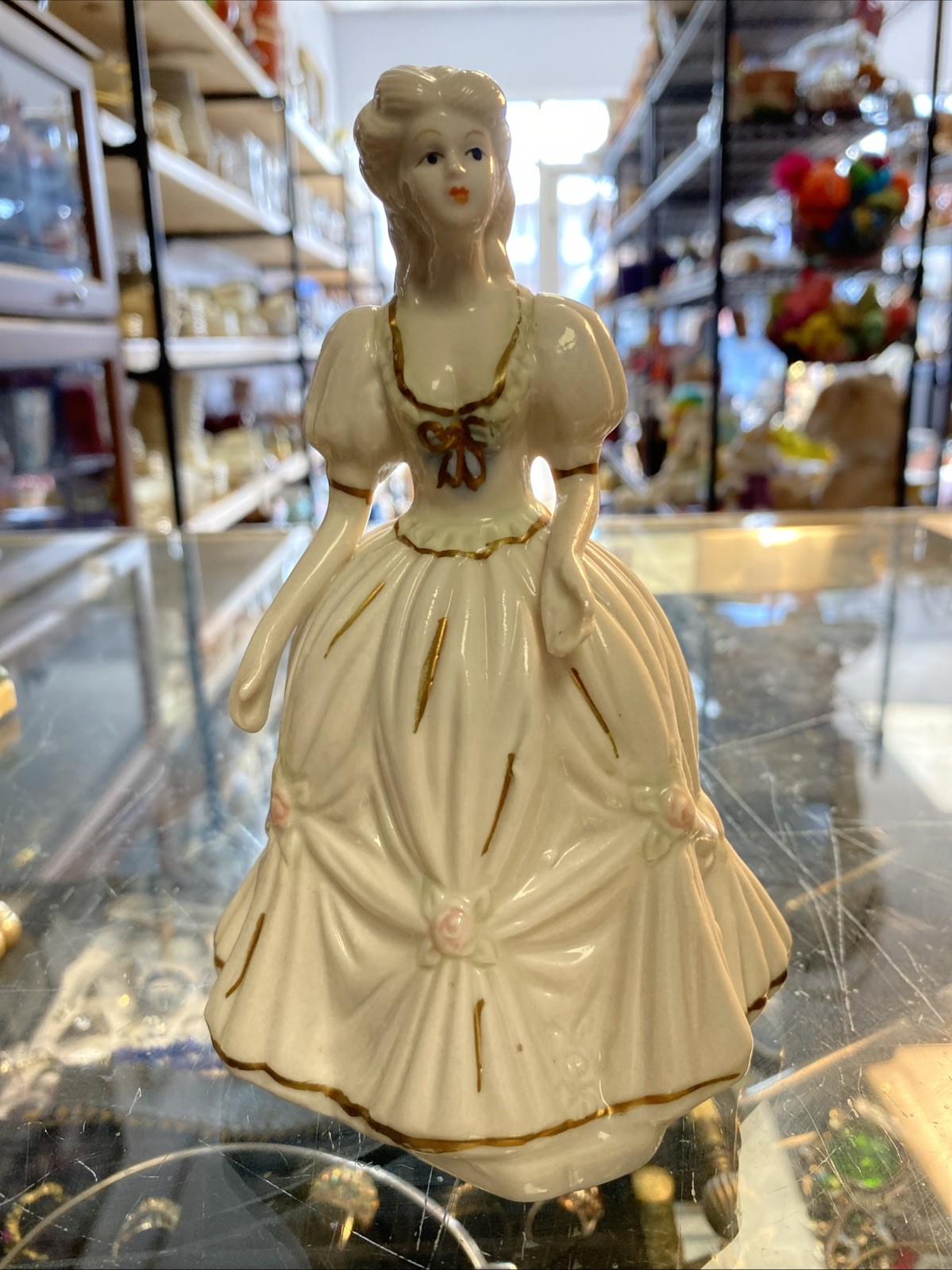 Vintage K’s Collection White Porcelain Figurine Of Lady In White Dress ~ 6.25″T