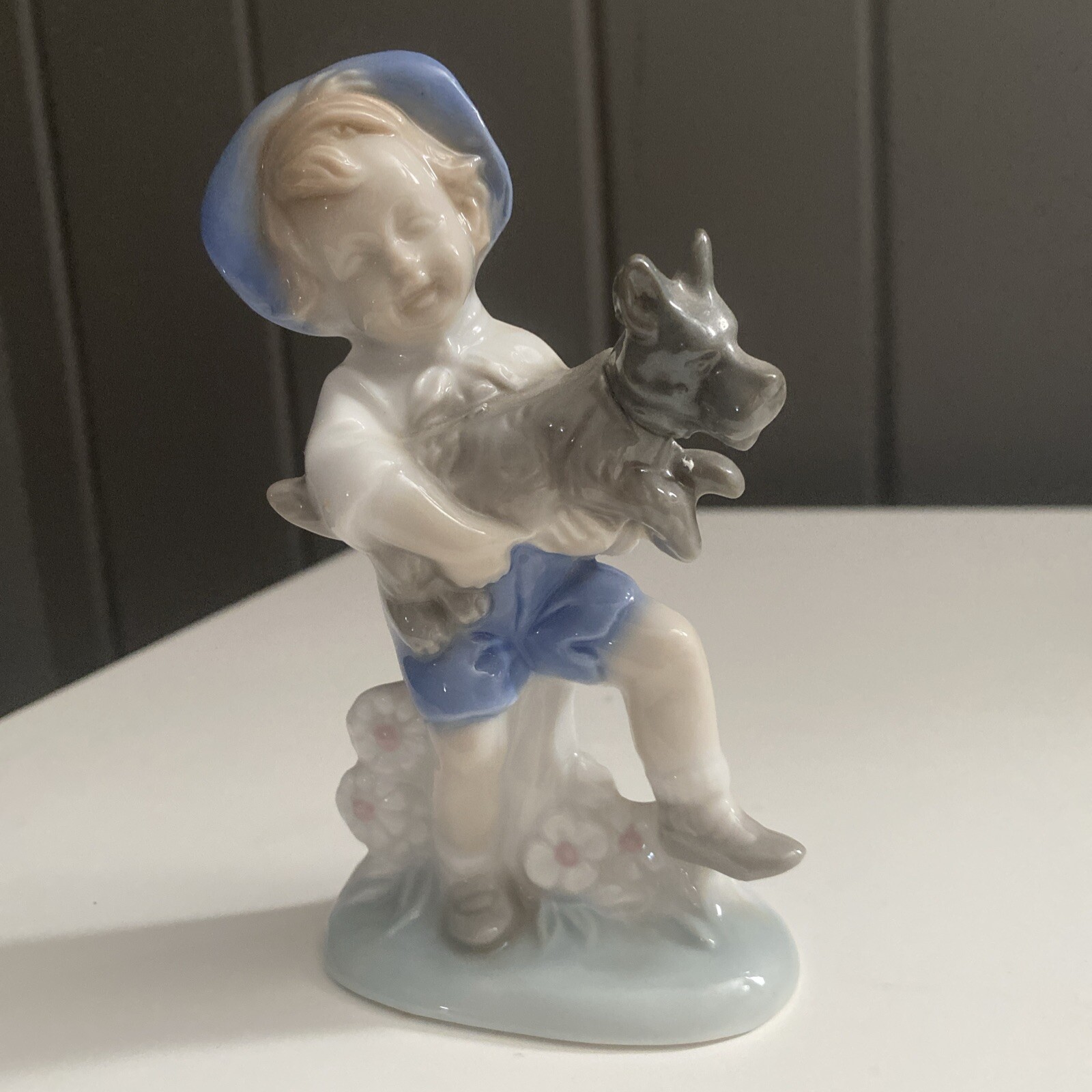 Vintage Lego Japan Fine Porcelain Boy with Dog Figurine Collectible