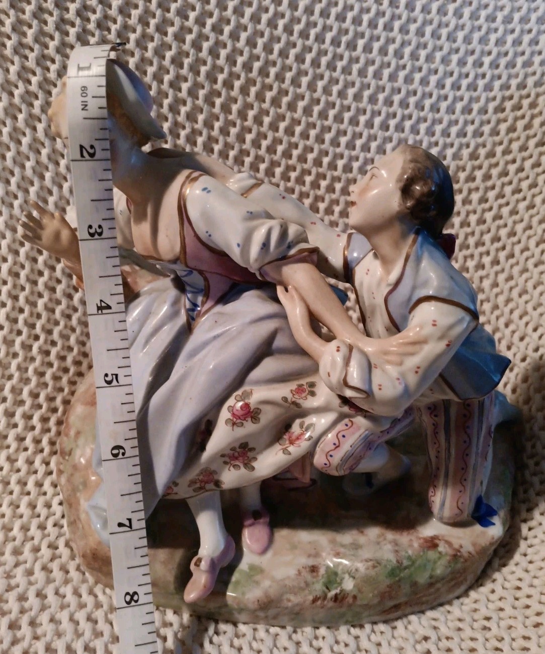Antique Royal Crown Derby Rococo Scene Man Courting Woman Porcelain Figurine