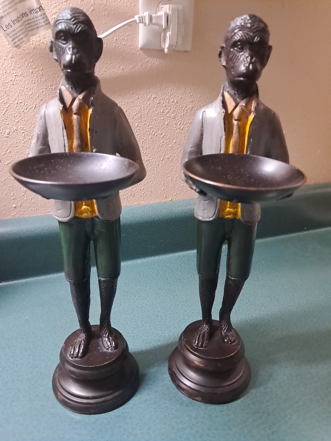 VINTAGE BRONZE ART DECO BUTLER MONKEY STATUES