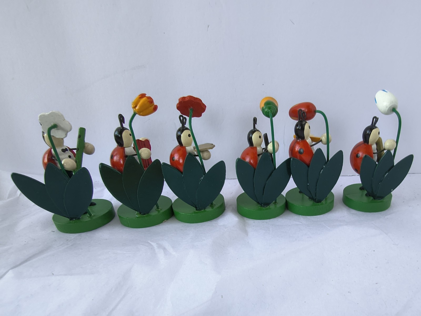 Lot of 8 Ladybug Flower Figurines New Collectible Shelf Decor