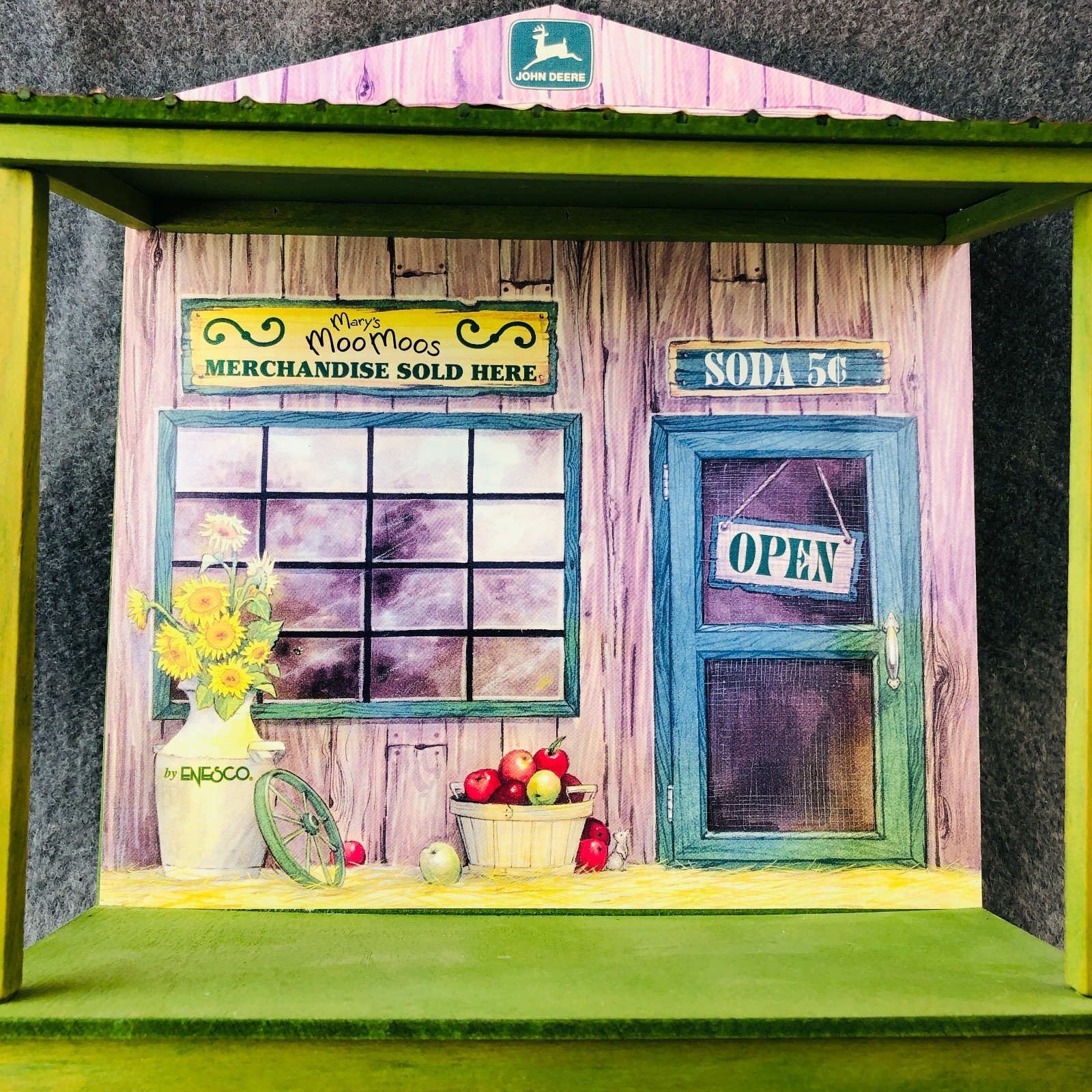 Mary Moo Moo John Deere General Store Wood Display Enesco + 2 Hay Bales