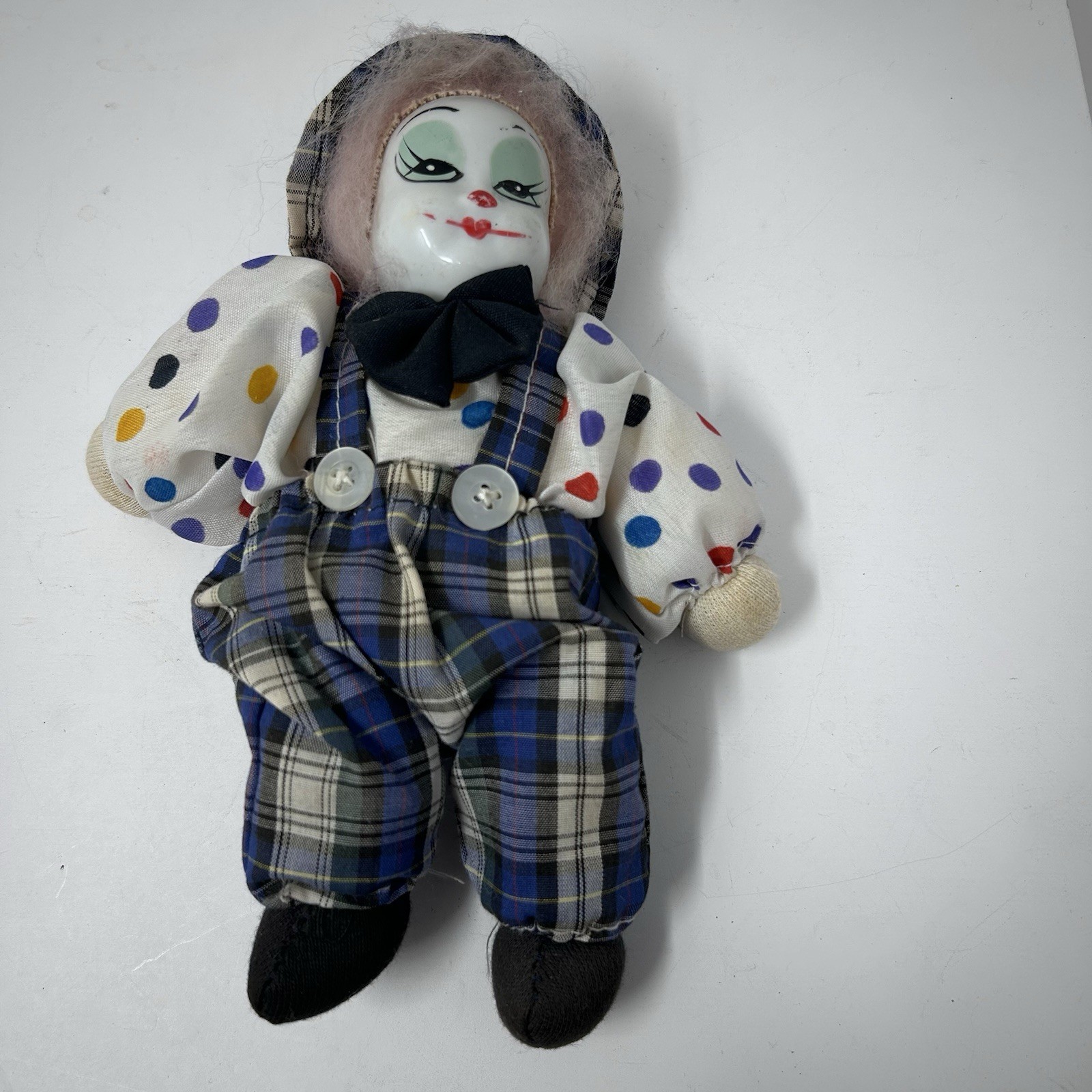 Porcelain face/Soft Bean Bag body Clown Jester Doll