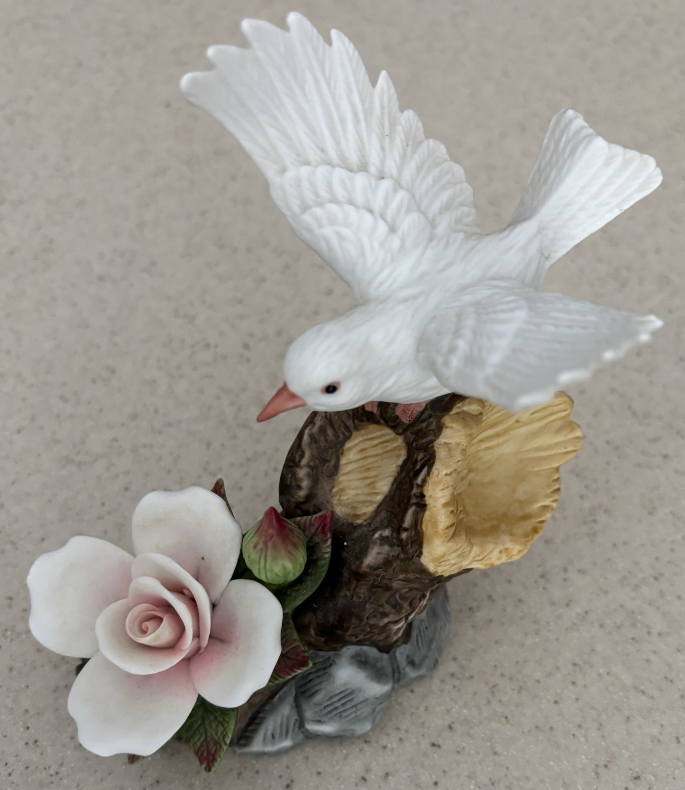 Heritage House “Springtime Serenade” White Dove-White/pink Rose-Porcelain