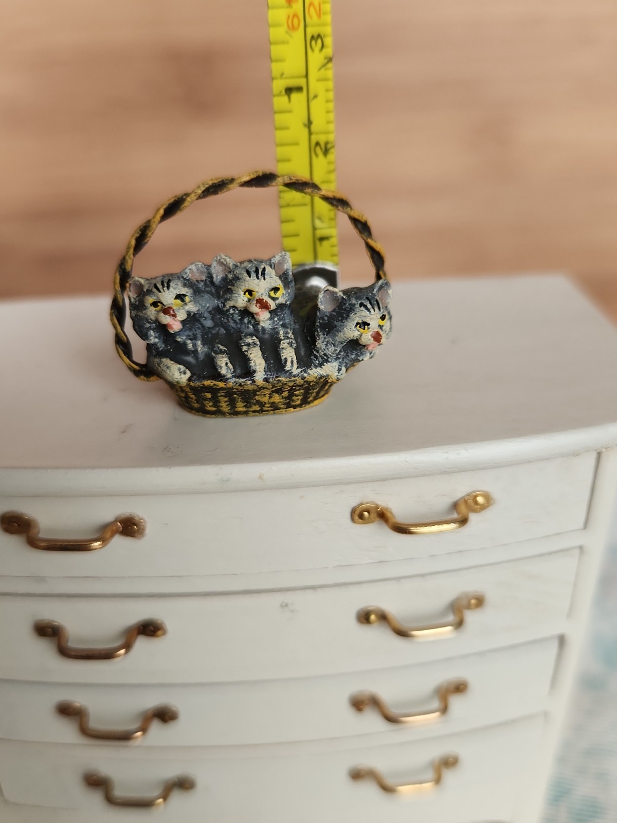 Viennese bronze miniature basket of three kittens Dollhouse Size Artisan