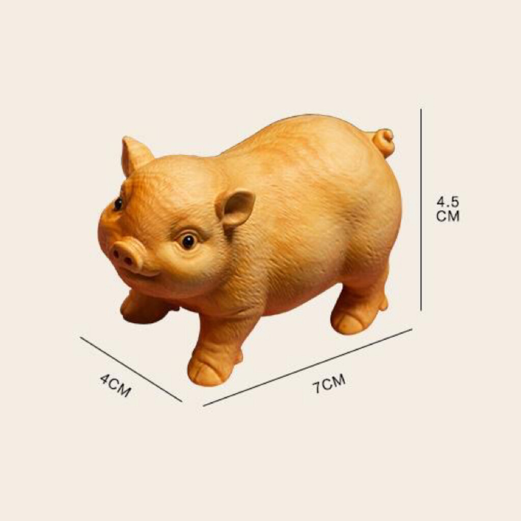 Handmade Wooden Pig Sculpture Statue Handcrafted Gift Decorative Animal Figurine