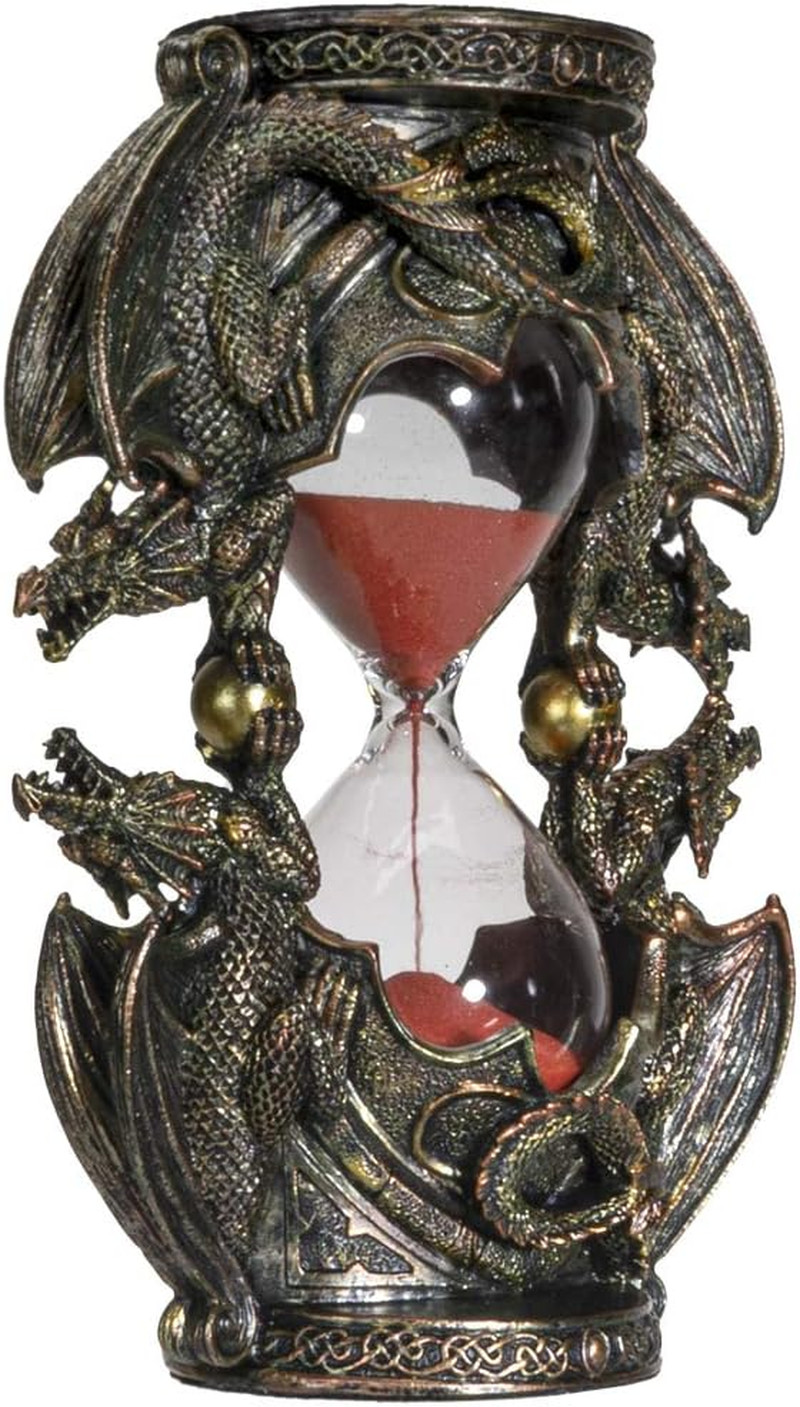 Gothic Fantasy Double Twin Dragons Sandtimer Red Sand Hourglass Sculptural Decor