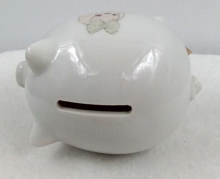 Precious Moments Piggy Bank Puppy Dog Image Ceramic Enesco White Vintage 1985