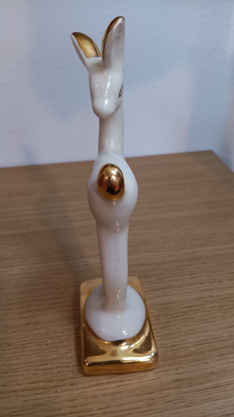 Vintage Ceramic White Gloss Deer Figurine With Gold Accents MCM Art Deco