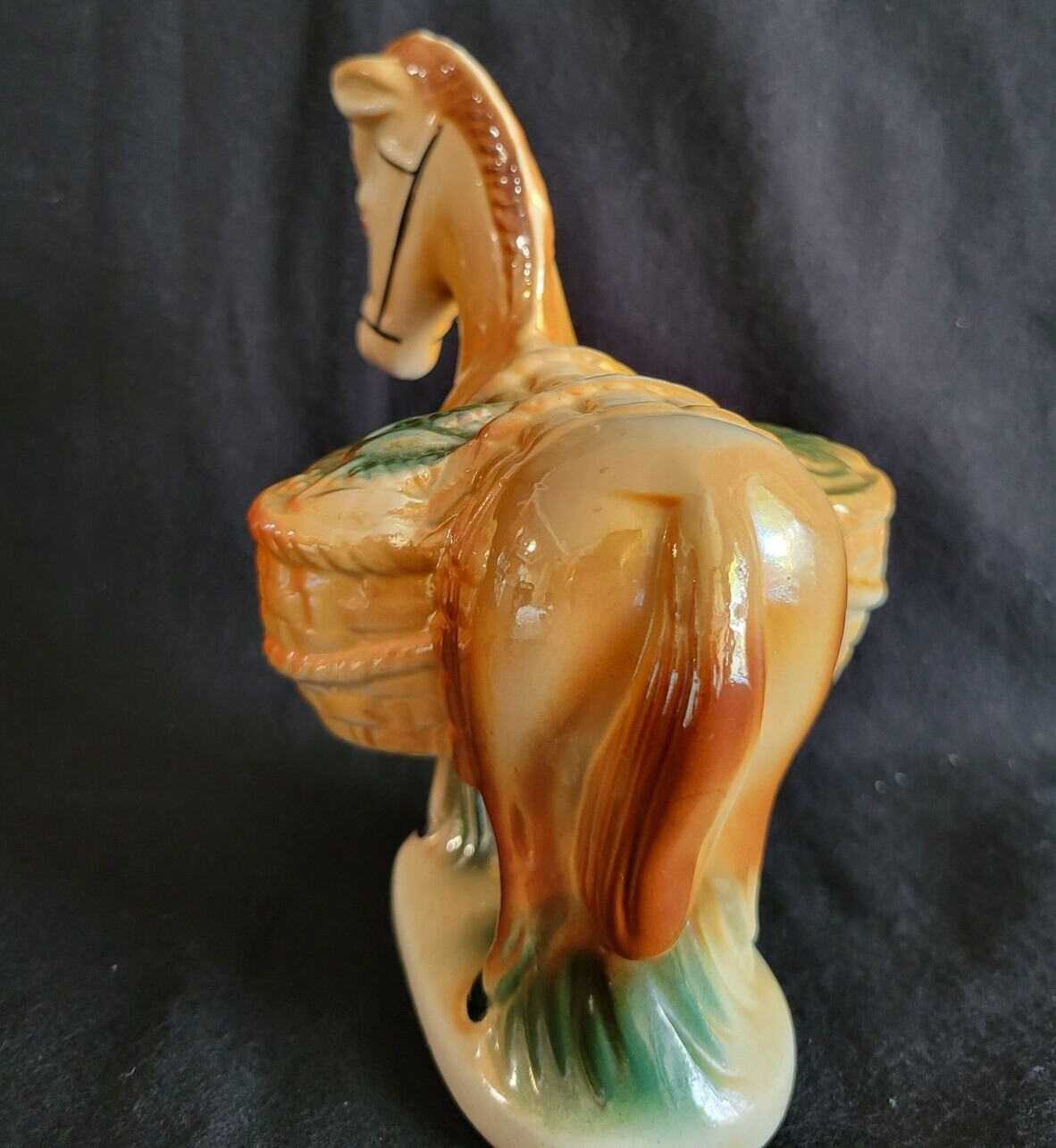 Vintage Iridescent Brown/Cream/Green Glazed Donkey Brazil Excellent Condition