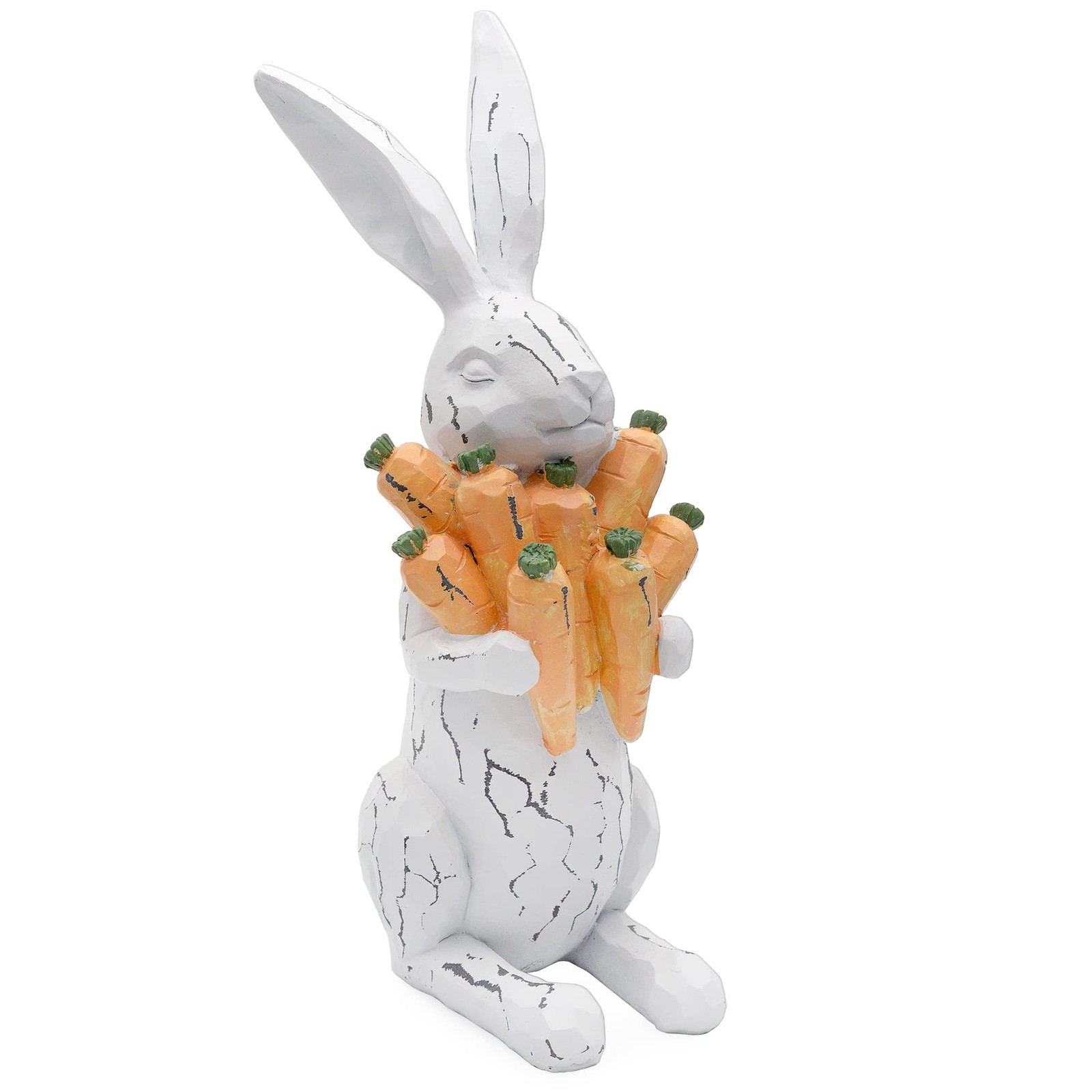 Rabbit Statue w/Carrots (13-Inches); Large Easter Decor Farmhouse Style Bunny…