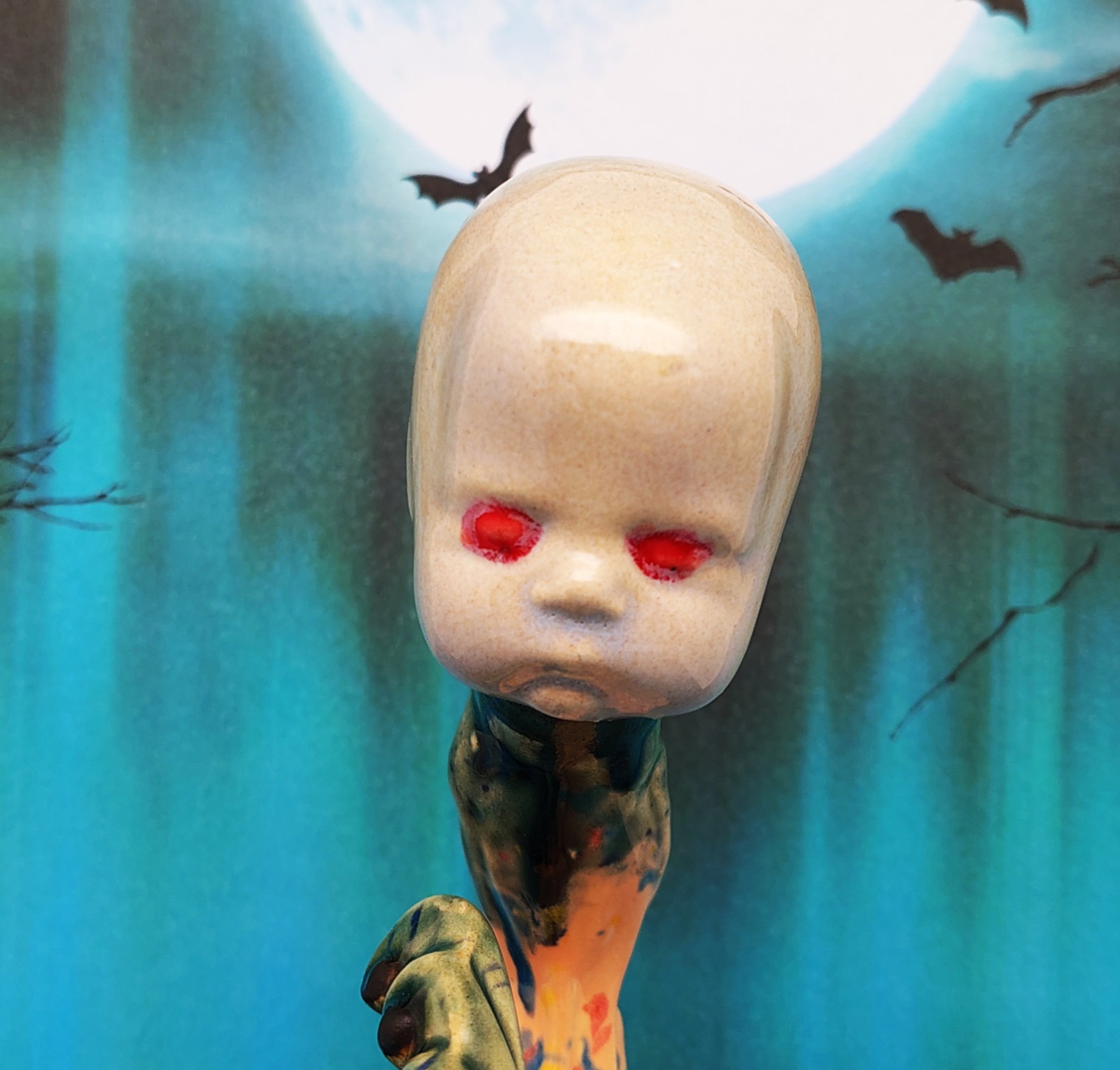 The Peacock’s Last Reach – Handmade Ceramic Figurine Gothic Horror Halloween
