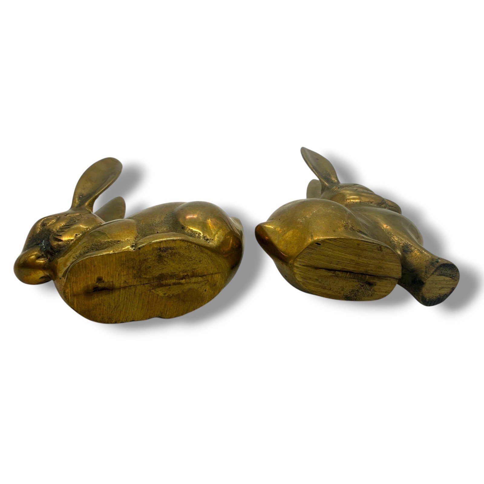 Vintage Brass Rabbit Figurines Pair Mid Century Bunny Decor Cottage Woodland