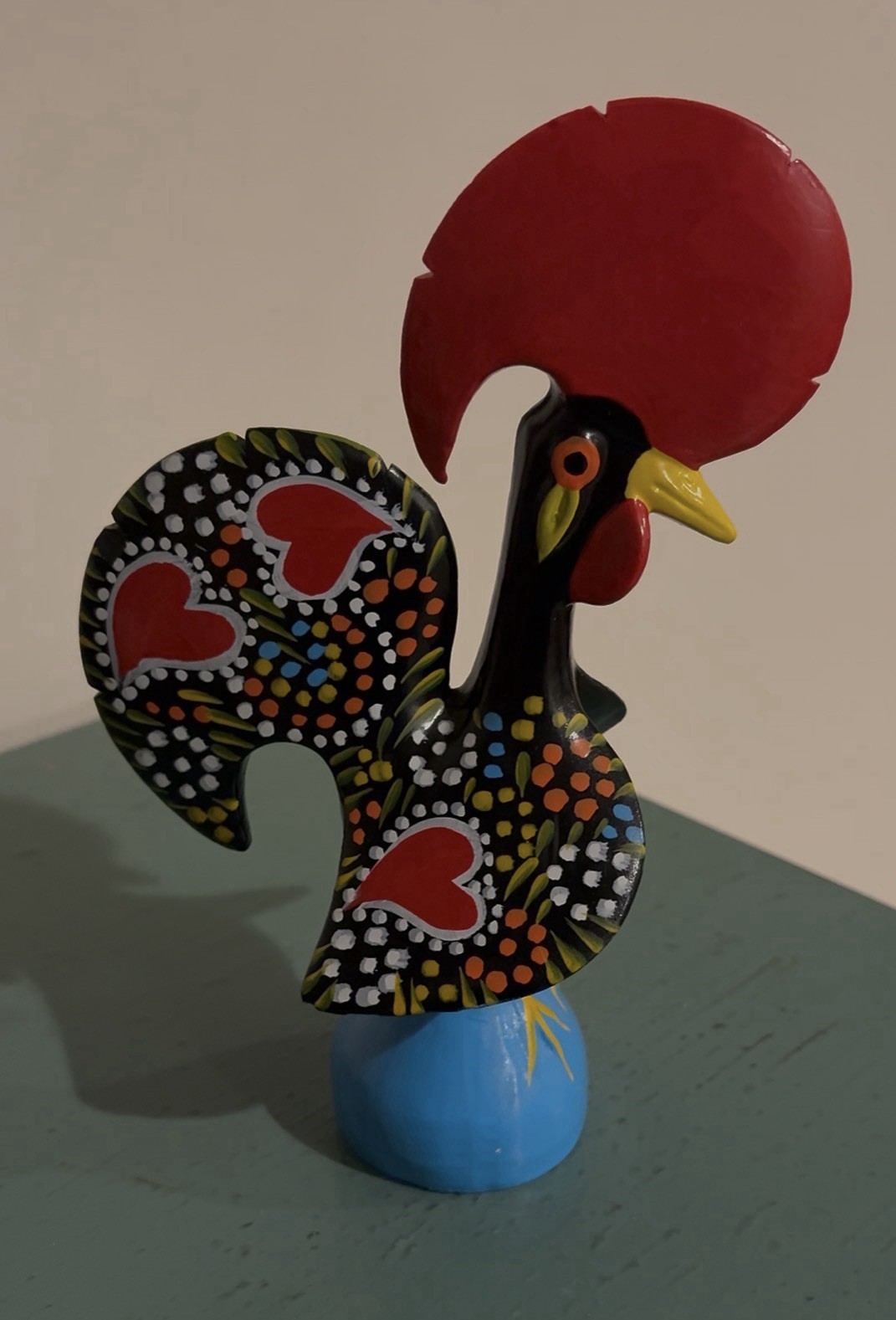 Rooster of Barcelos Portugal Hand Painted Porcelain Pottery Good Luck Symbol 8″