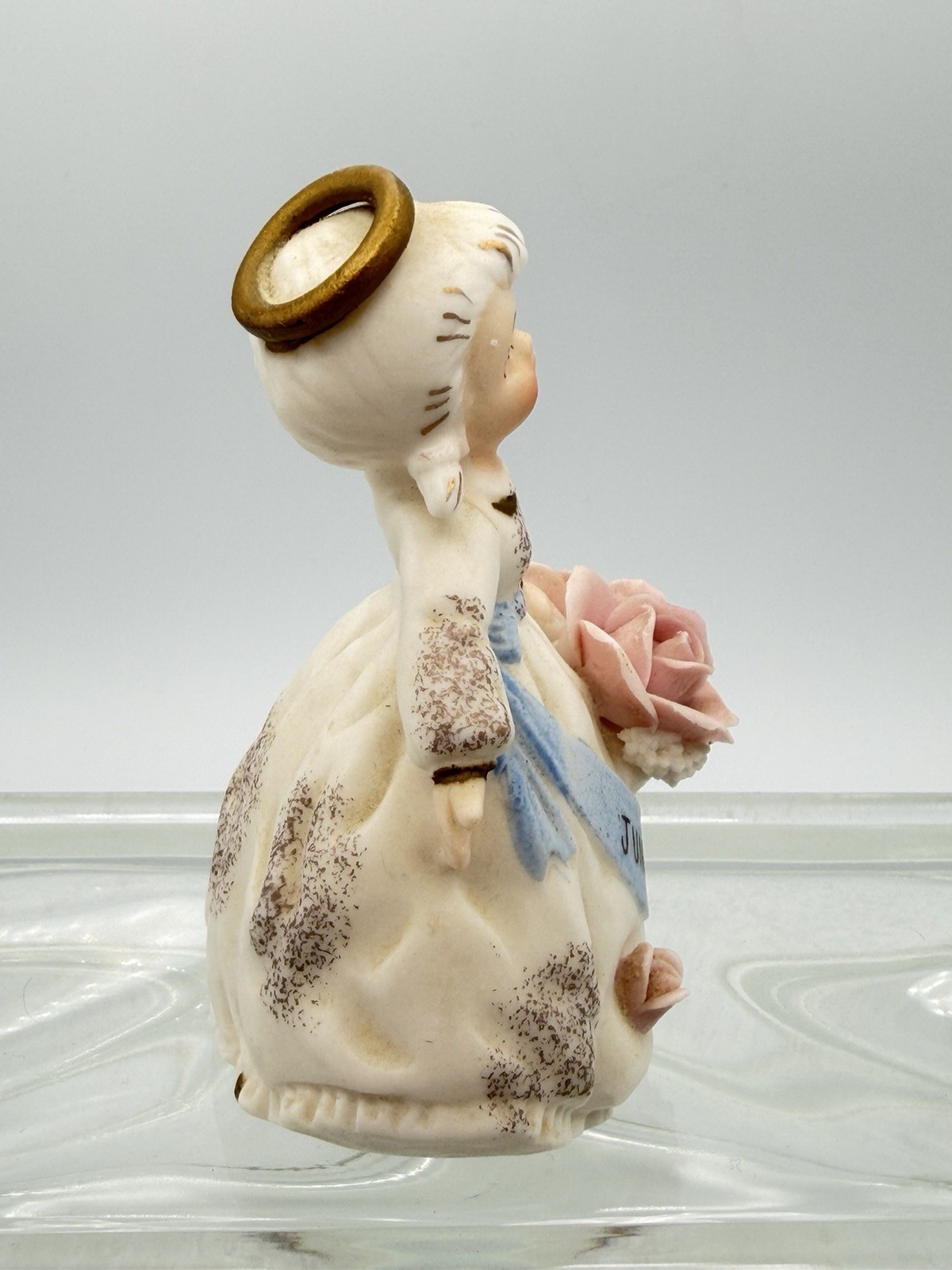 Vintage Lefton June Birthday Angel Figurine 3332 Japan Pink Roses 4”