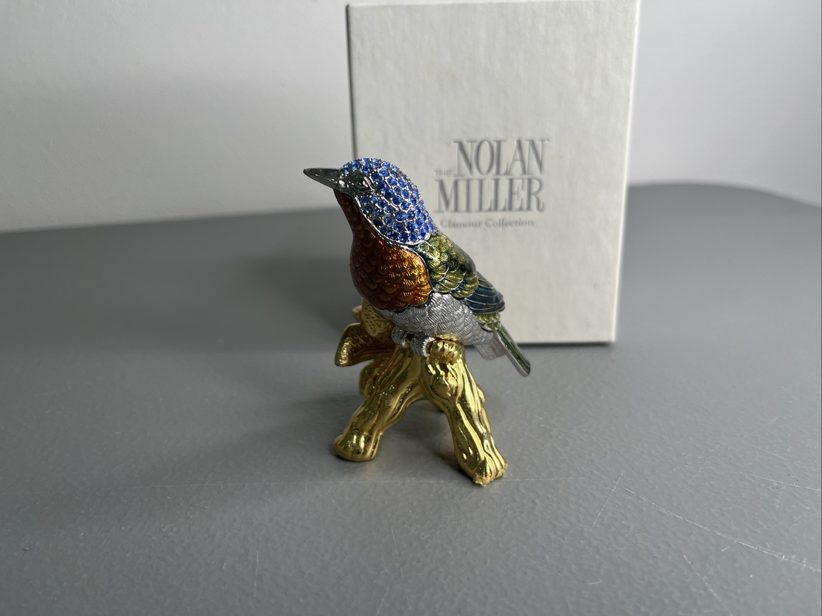 NOLAN MILLER BLUE BIRD GOLD TONE FIGURINE ENAMEL MULTICOLOR PAVE CRYSTALS