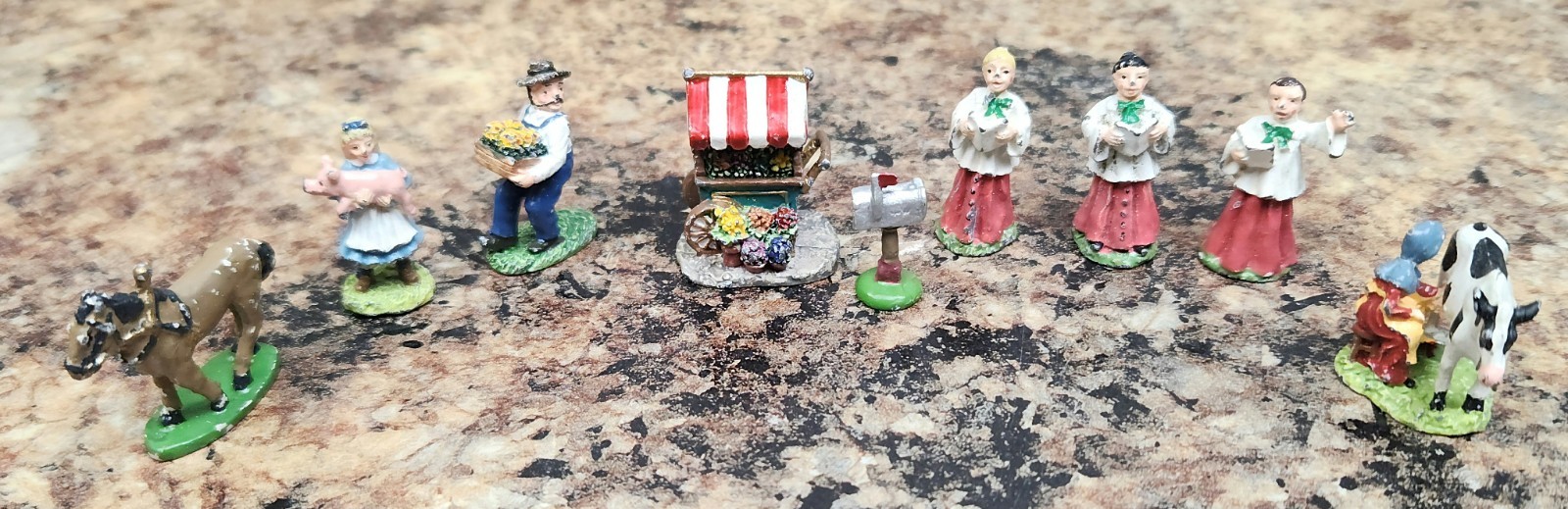 Tiny Vintage Metal China 99 IRS Pewter Farm And Christmas FIGURES Cow Horse act