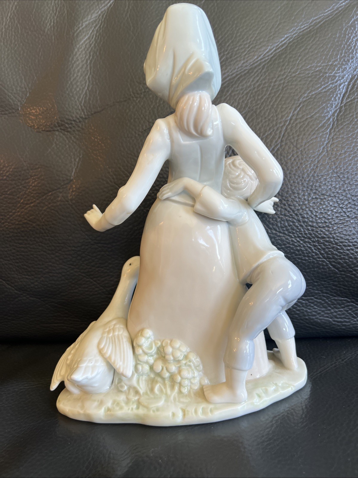 Vintage Crafted Woman Boy And Goose Large Figurine 9 1/2 In