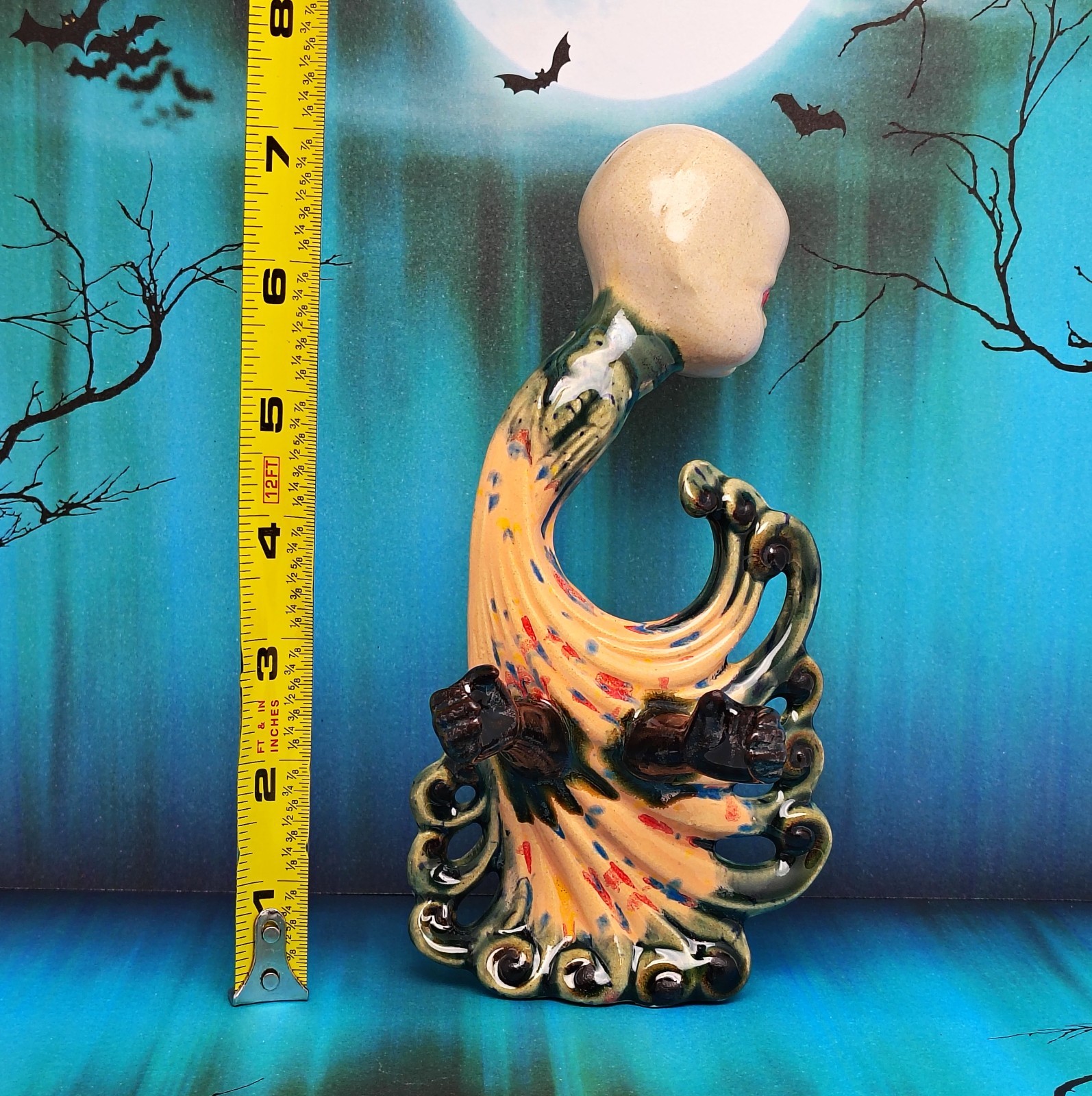 The Peacock’s Last Reach – Handmade Ceramic Figurine Gothic Horror Halloween