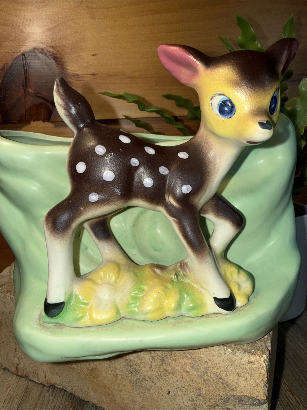 Vintage Inarco Napco Deer Planter Green Bambi Inspired Fawn MCM Kitsch #FB1667