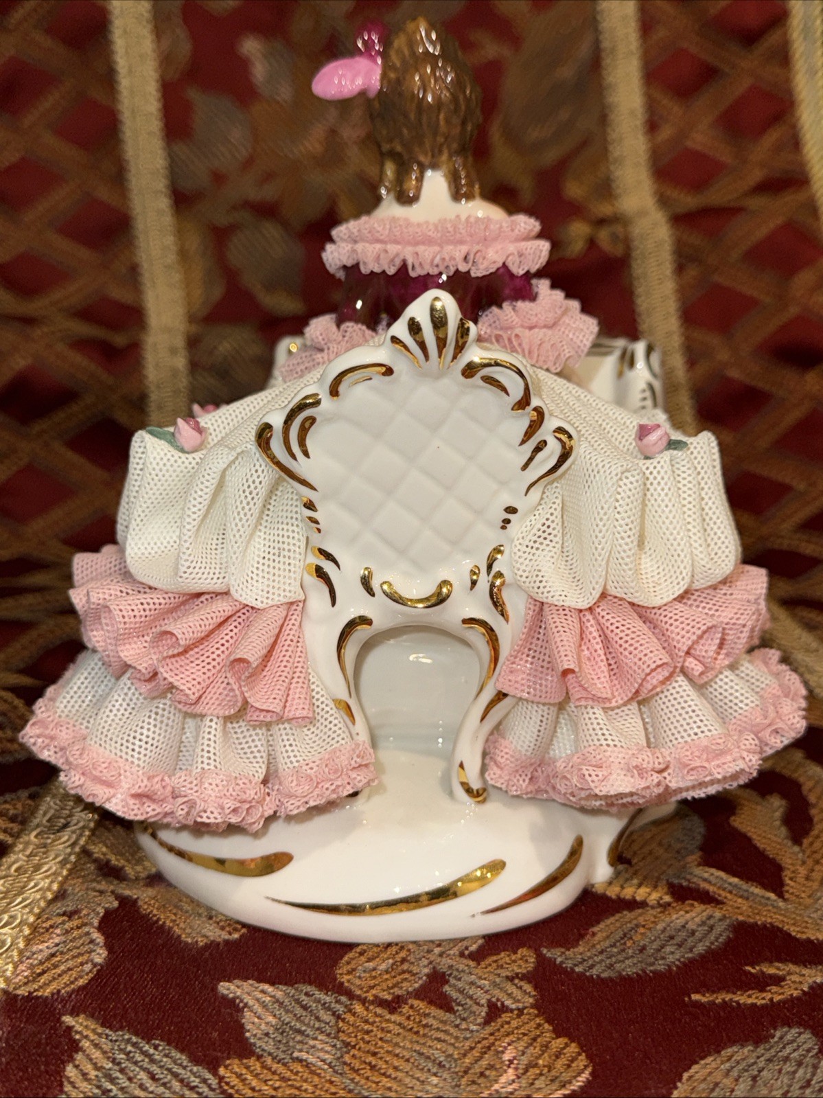 Dresden Lace Doll Figurine Playing the Piano 5.5 x 8.2 x 6.3 inches Germany
