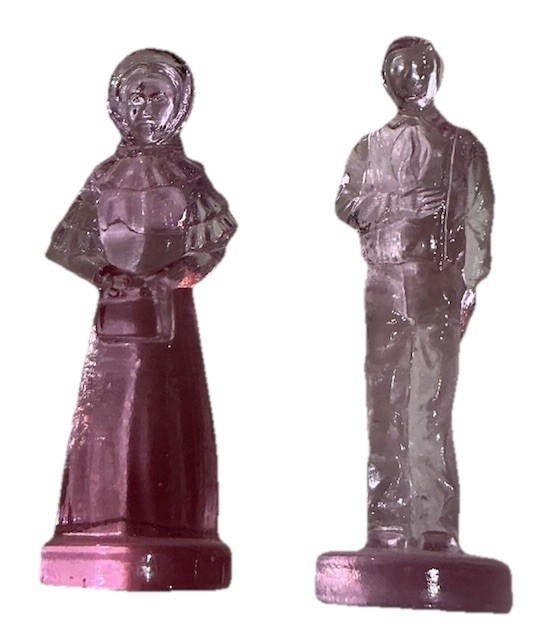 Vintage 1970’s DEGENHART Art Glass Pink Colonial Women & Man Figurines Set Of 2