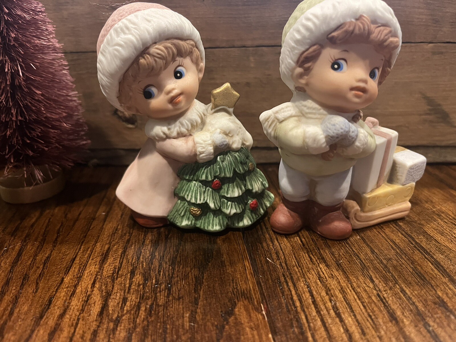 SET 2 Vintage Retro CERAMIC CHRISTMAS Girl & Boy HOME INTERIOR HOMCO Figurines