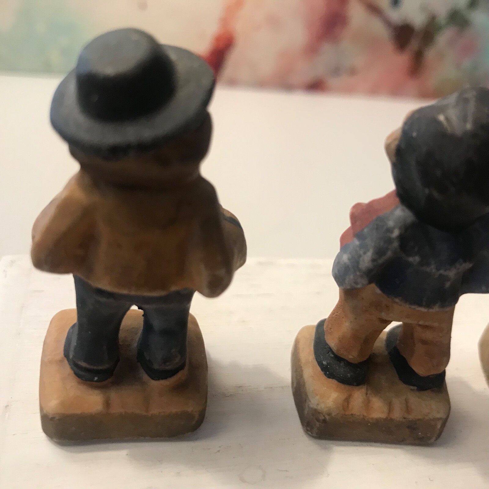 Vintage Ceramic/Chalkware 2” Figurines Men Playing Instruments Japan