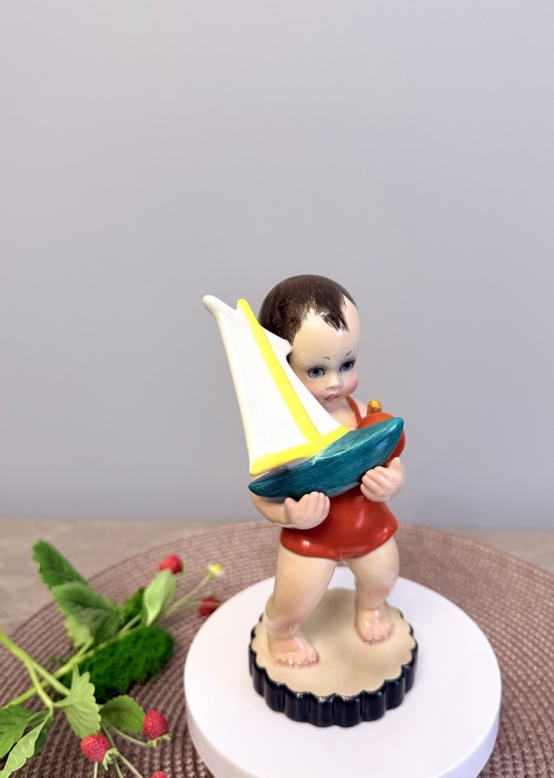 Art Deco Italian Ceramic Figurine Giovanni Ronzan Lenci Torino Boy & Ship 1930s
