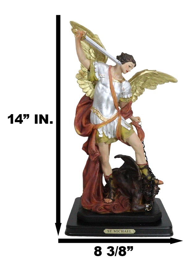 Large Archangel Saint Michael Slaying Lucifer Satan Statue With Brass Name Plate