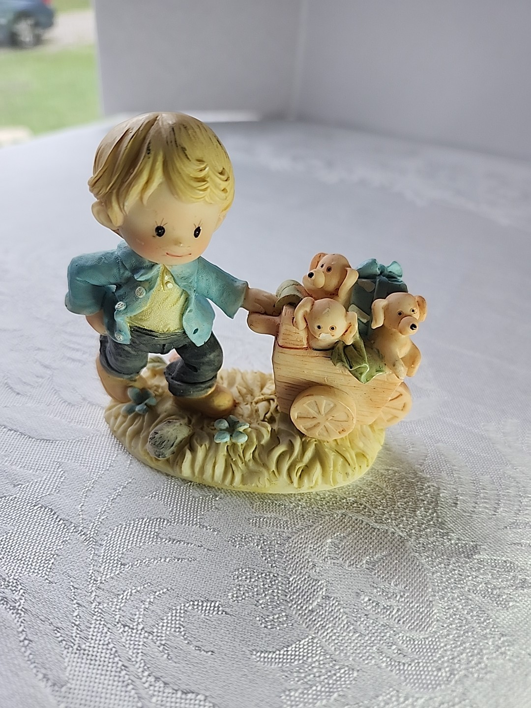 Vintage 1985 Enesco Country Cousins Boy &puppy’s Carts Figurines