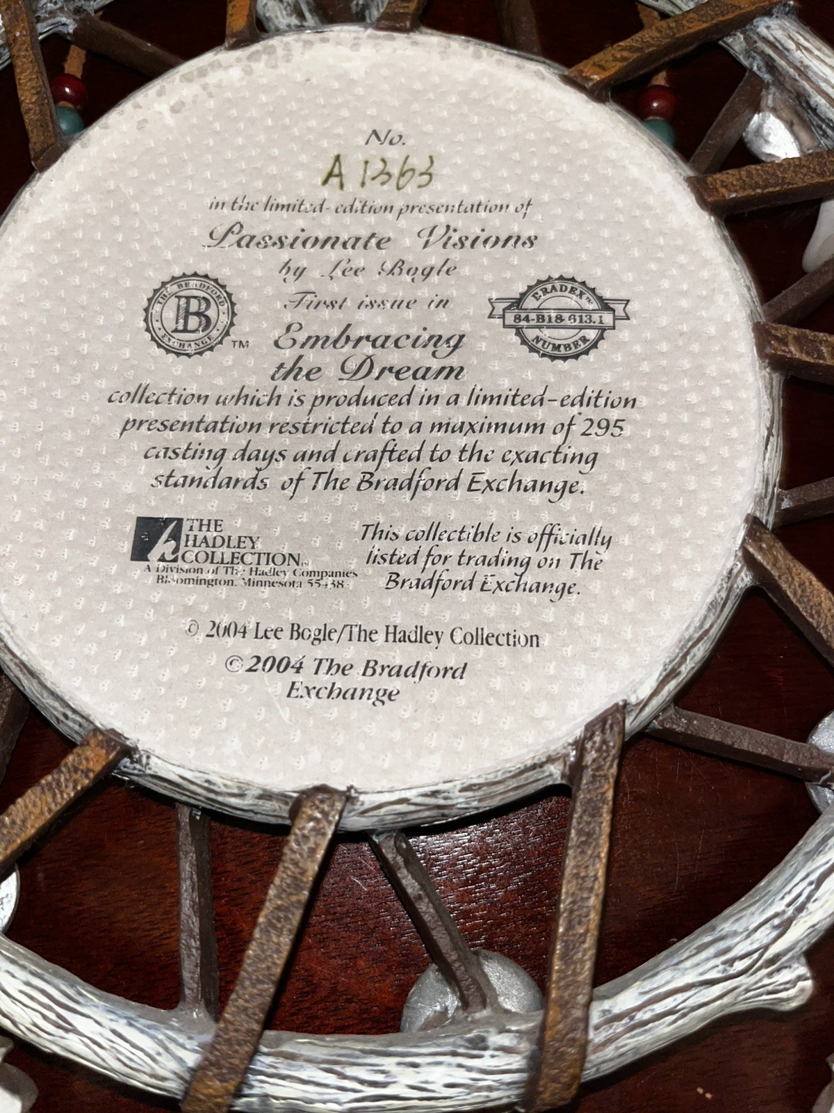 Bradford Exchange Passionate Visions-Embracing the Dream. Dream Catcher Numbered
