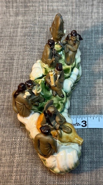 Chinese Mud Men 8 Immortals on Water Lilypad Display Figurine, Sculpture Ceramic