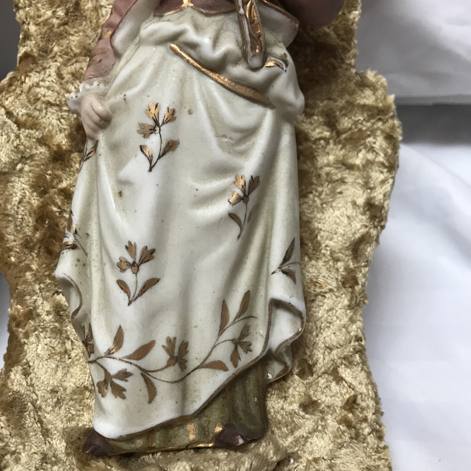 Antique Gold Velvet Behind Lady & Man Wall Hanging 1800 ‘s Beautiful Very Rare