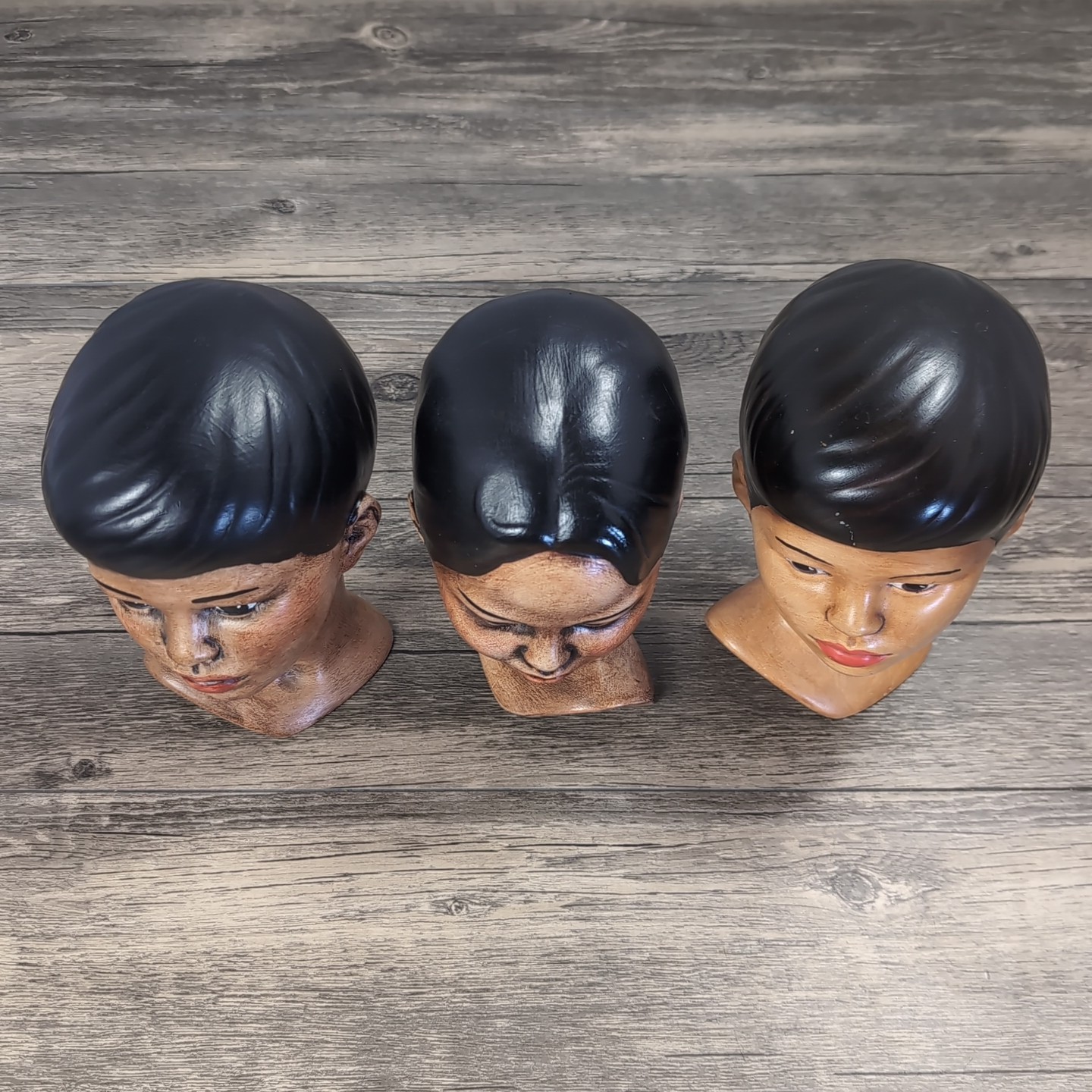 3 VTG Holland Mold Ceramic Head Bust Hawaiian Polynesian Figurines 70s Model