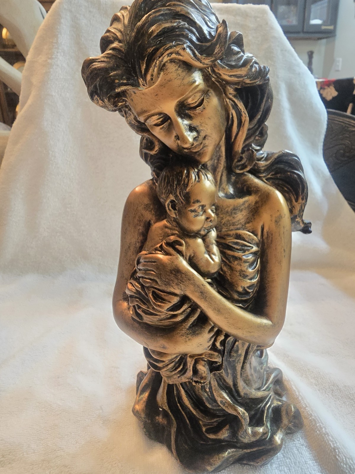 Collections Etc Mother & Child Figurine Antique Gold Resin Large Sculpture