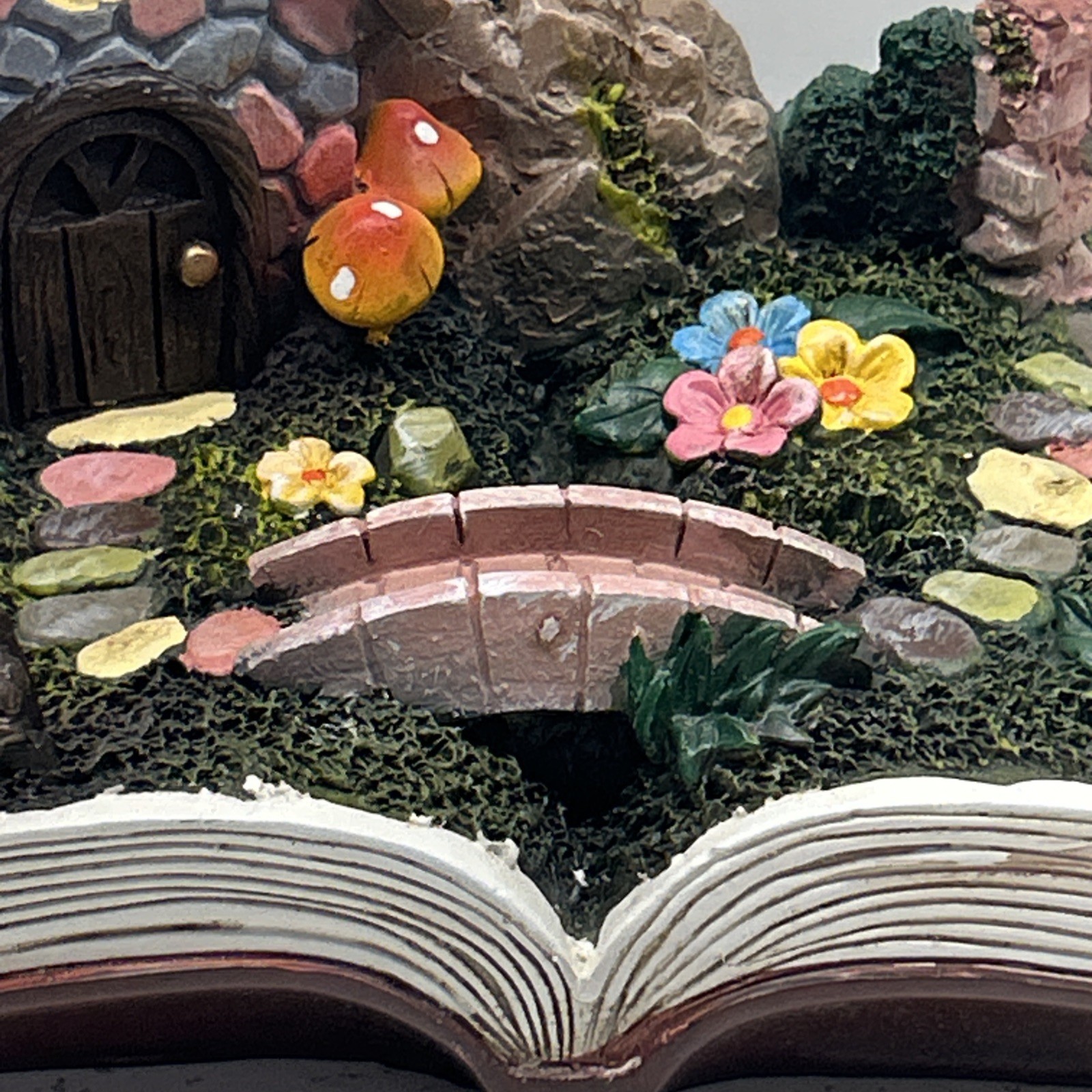 Decorative Tiny Fairy Home and Garden Path Scene Resin Statue Book 7.5x10x7”