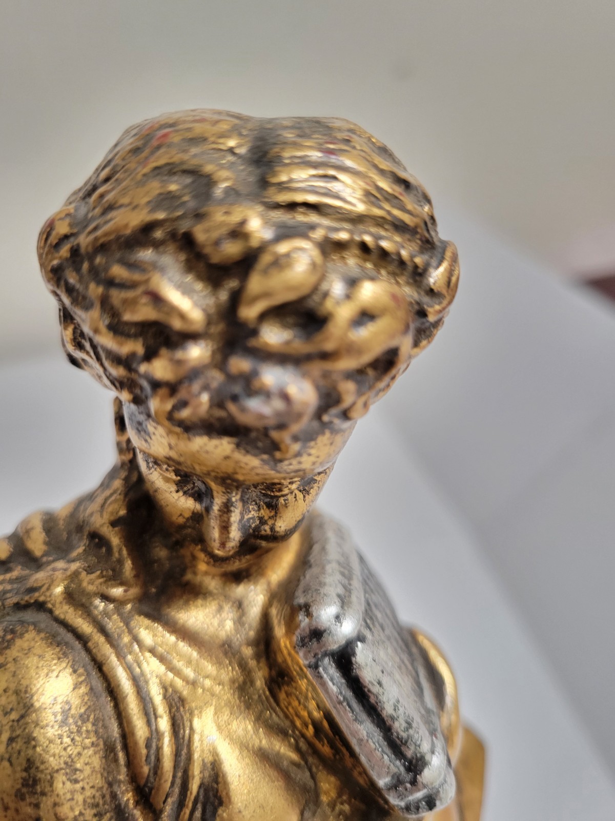 vintage jaru Gold/Silver Woman Figurine Leaning on Column Antique Finish