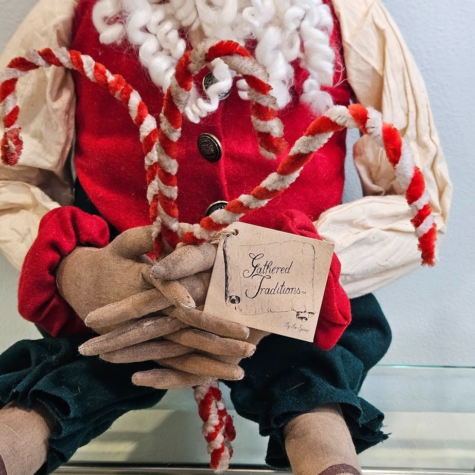 Joe Spencer Gathered Traditions Candy Cane Santa Claus Figure with Original Tag